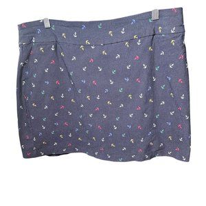 Navy Blue Yam & Sea Anchor Print Skirt With Side Zipper Closure and short under